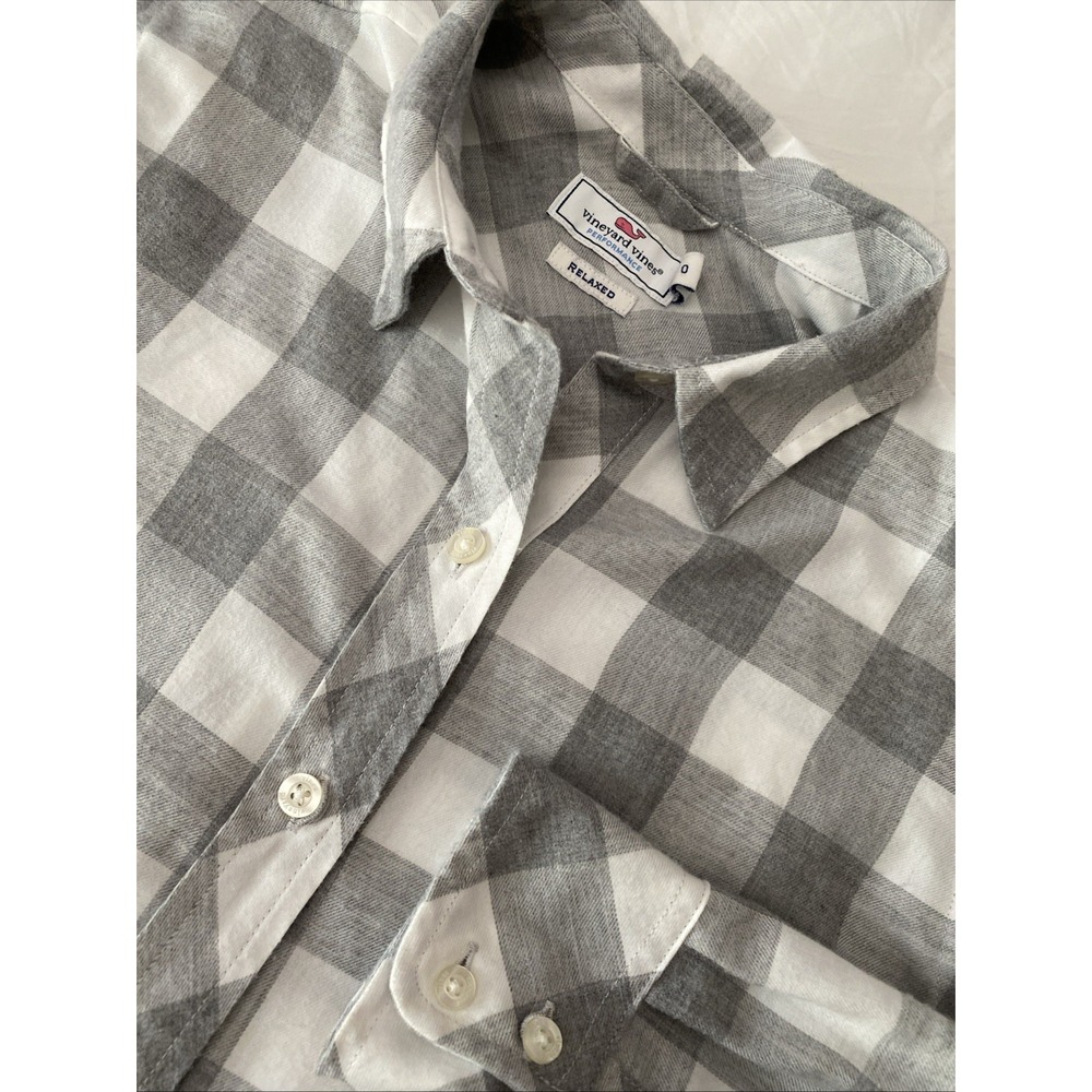 Vineyard Vines Grey White Flannel Buttondown Relaxed Longsleeved Sz 0 Performanc